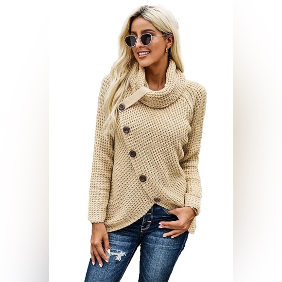 Women's Beige Button-Up Sweater - Picture 1 of 3